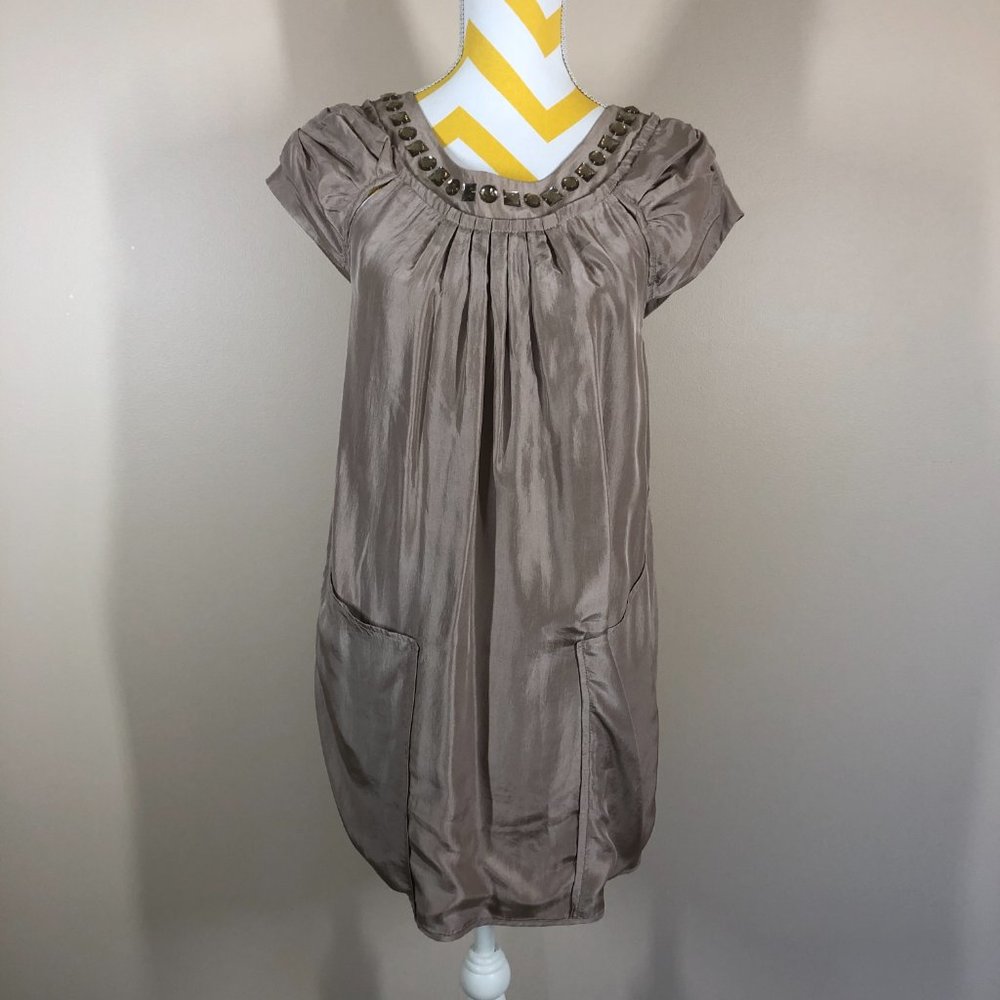 Bebe DK Khaki/Beige 100% Silk Dress w/Pockets